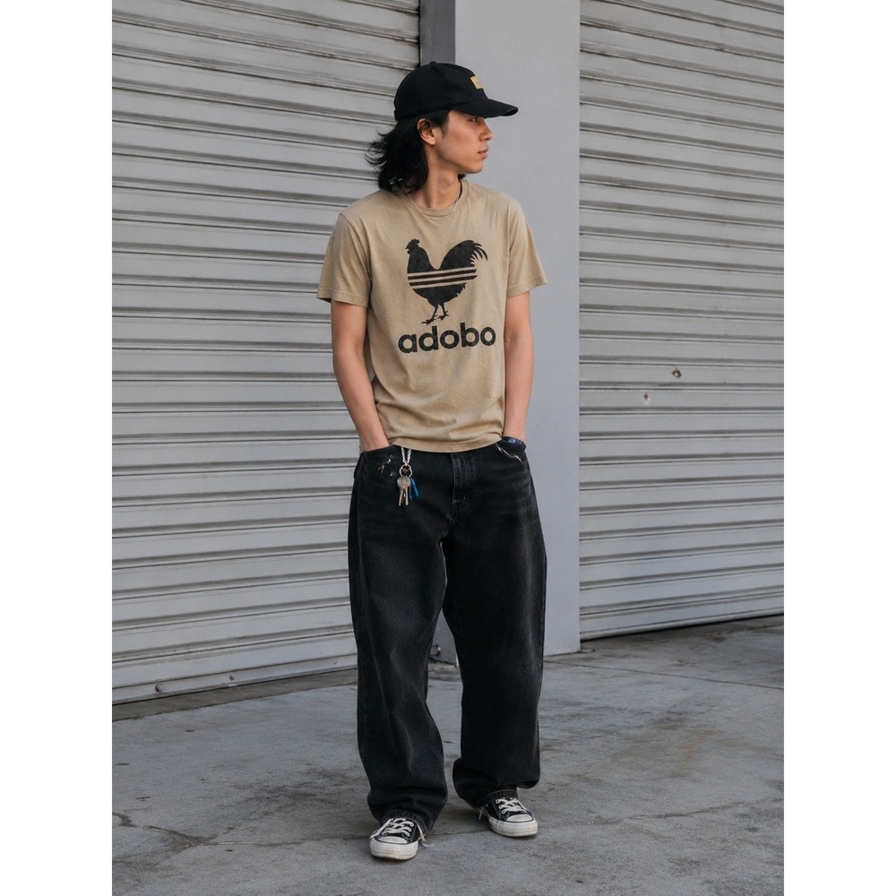 Filipino Chicken Adobo Graphic T Shirt Tan Crewneck Unisex‎ Size Large
